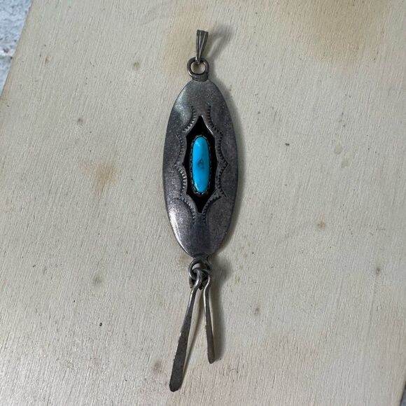Vintage Manuelito Navajo Sterling Turquoise Pendant - Picture 1 of 8